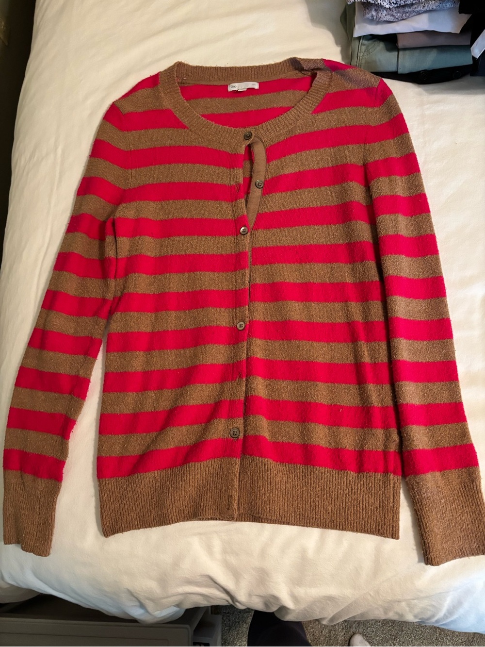GAP Pink and Brown Striped Women's Button Cardigan